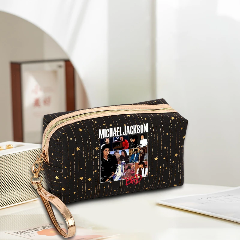 Vintage Michael Jackson Graphic Makeup Bag Fashion Printed Short Travel Portable Cosmetic Storage Bags Cute Girls Birthday Gifts