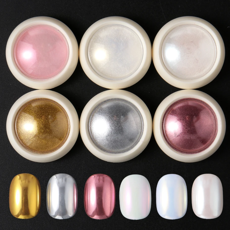6 Gläser Aurora Chrom-Spiegel-Nagelpuder Schillerndes Perlmutt-Metallpigment Gold Silber Rosa Weiß Nagelglitter-Dekoration – Detail 8