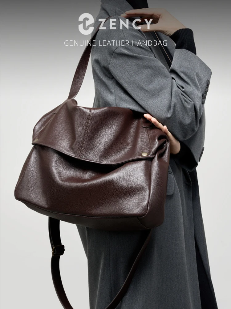 Zency Large Capacity Shoulder Bag Purse Genuine Leather Women's Work Tote Bag Handbag Shopper Bag Pocket For A4 ipad Crossbody