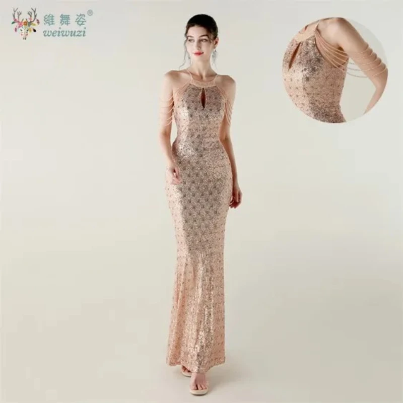 

Party Dress Women Sequin Hollow Out Long Evening Dresses High Waist Wedding Prom Bridesmaid Sexy Fishtail Dress Summer Vestidos