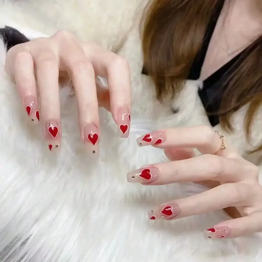 

24Pcs Ballet Heart Press On Nails, European Diamond Sparkle, Removable No Damage, Daily Casual Wear, Free Shipping