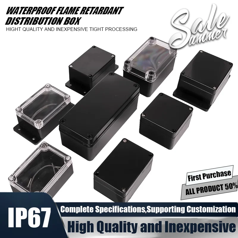 Plastic Waterproof Box ABS Flame-Retardant Outdoor Waterproof Junction Box IP67Electrical Instrument Enclosure Sealing Boxblack