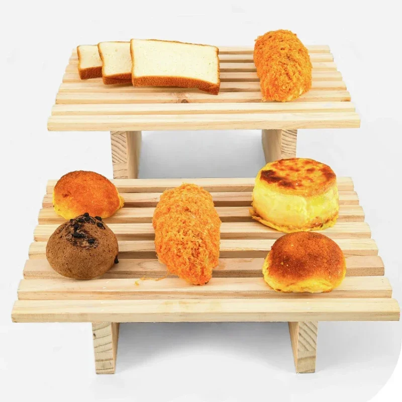 Pine Wood Japanese Bread Tray,Thickened Baking Display Rack,Durable Rectangular Tea Serving Board,Grid-Design Display Stand