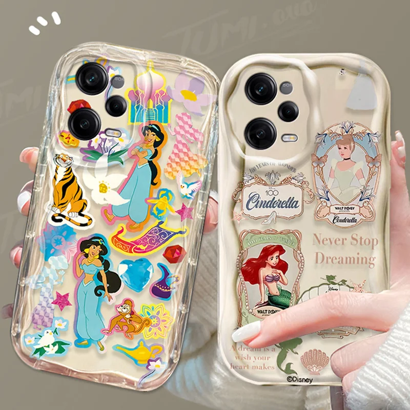 Disney Princess Ariel 3D Wave Case For Xiaomi Redmi Note 13 12 11 Pro Plus 4G 5G 12S 11S 10 10S 9 9S 8 13C 12C 10C Turbo 3 Cover