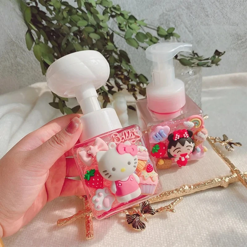 

Hello Kitty PressType Foaming Bottles Flower Design Empty Storage Foam Dispensers for Hand Soap Body Wash Facial Cleanser Shampo