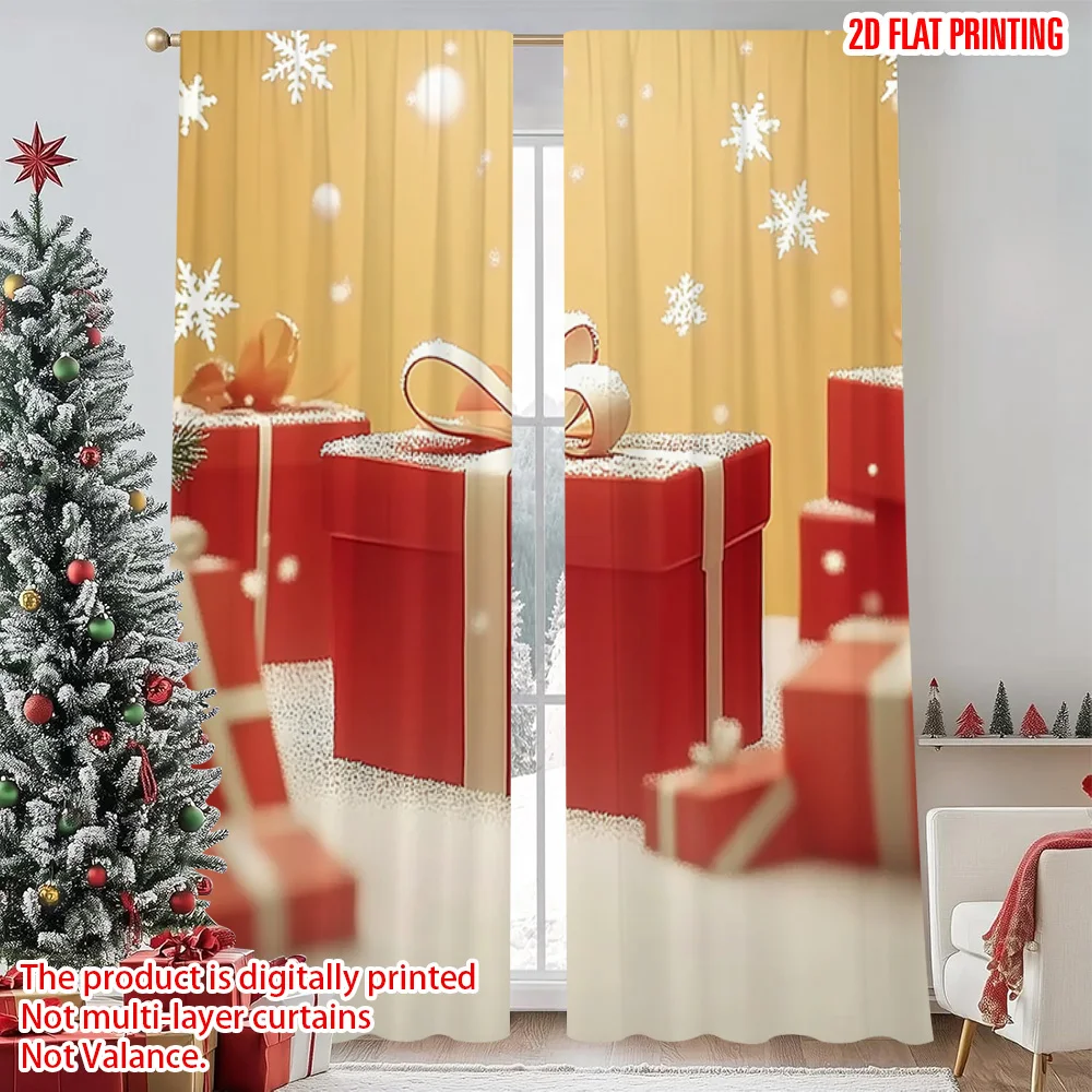 

2pcs 2D flat printing Merry Christmas Drapes Christmas party Fabric Without Electricity Versatile Perfect for Photo Booths &