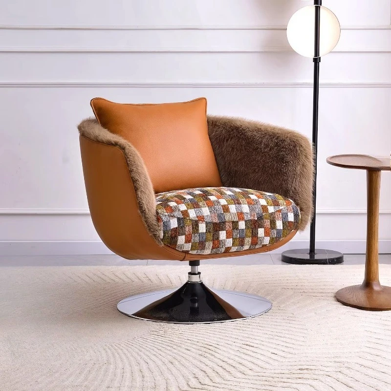 Modern luxury rotating single sofa chair, lazy living room bedroom leisure chair, comfortable and relaxing