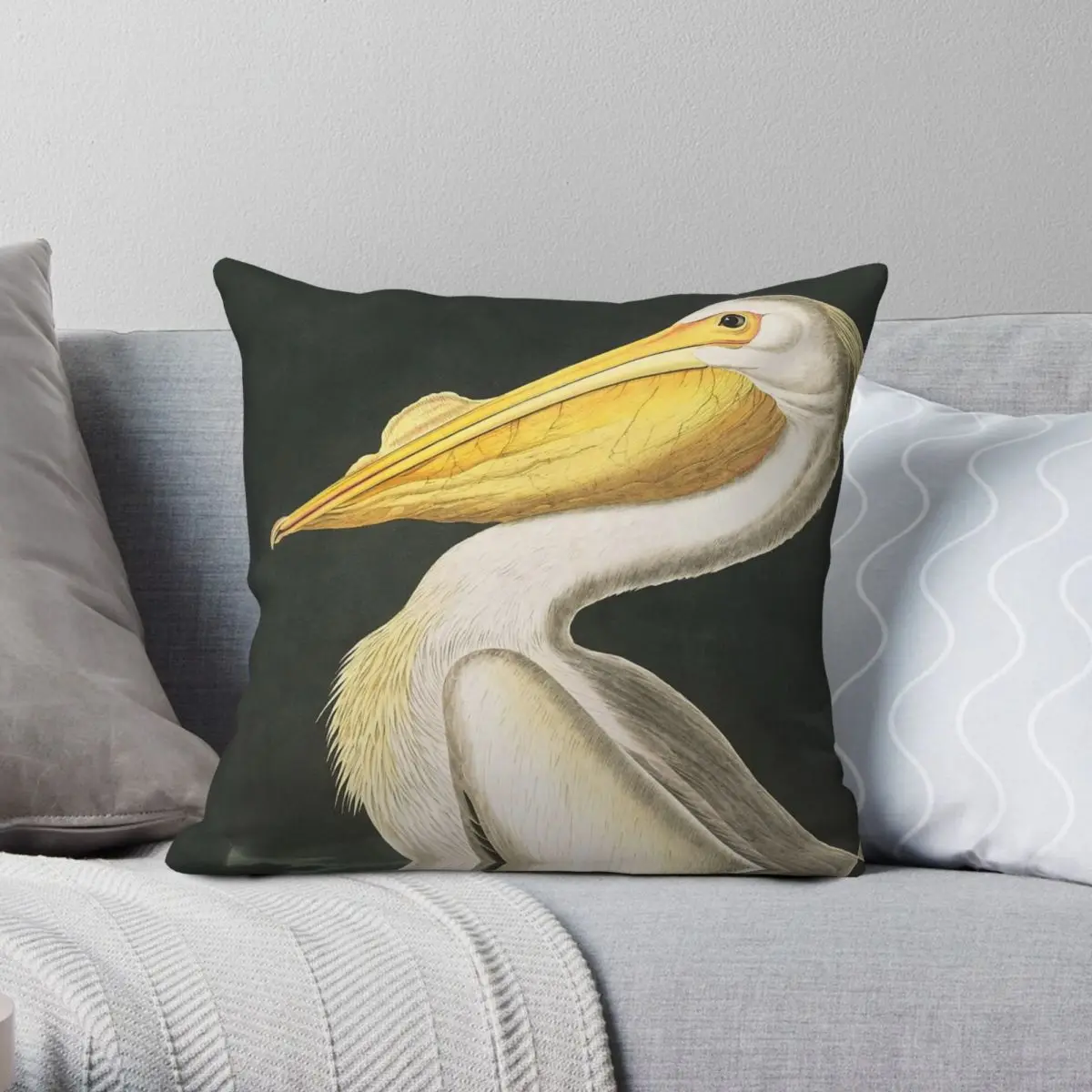 American White Pelican John James Audubon Square Pillowcase Polyester Linen Velvet Creative Zip Pillow Case Home Cushion Cover