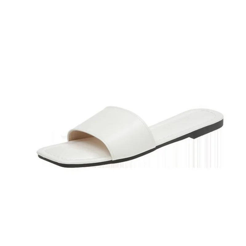 

New fashionable Korean-style solid-color flat slippers for women, one-line square-toed European and American one-foot slippers