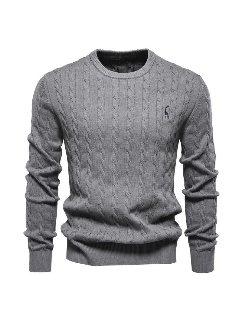 2024 High-quality Men\'s Sweater Pullover New Deer Embroidery Solid Color Knitted Sweater Men\'s Knit Sweaters  Men Clothing