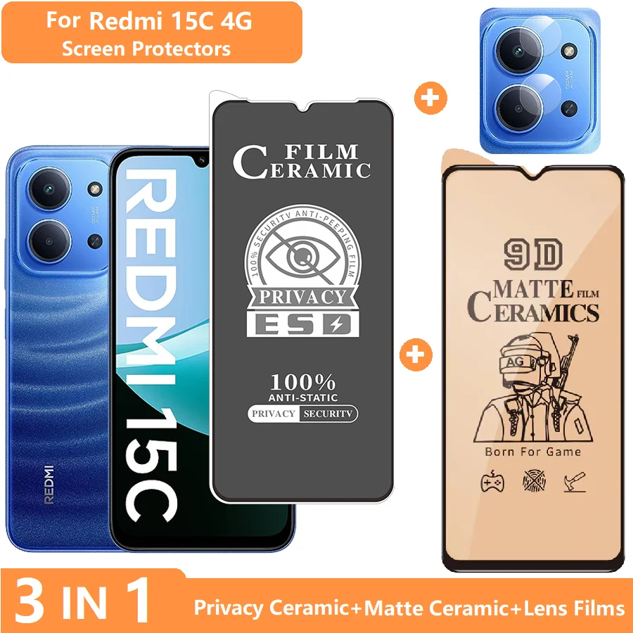

3 IN 1 for REDMI 15C Premier Screen Protector Redmi 15C Privacy Film +Lens Film + Soft Matte Film Anti Scratch Anti Fall