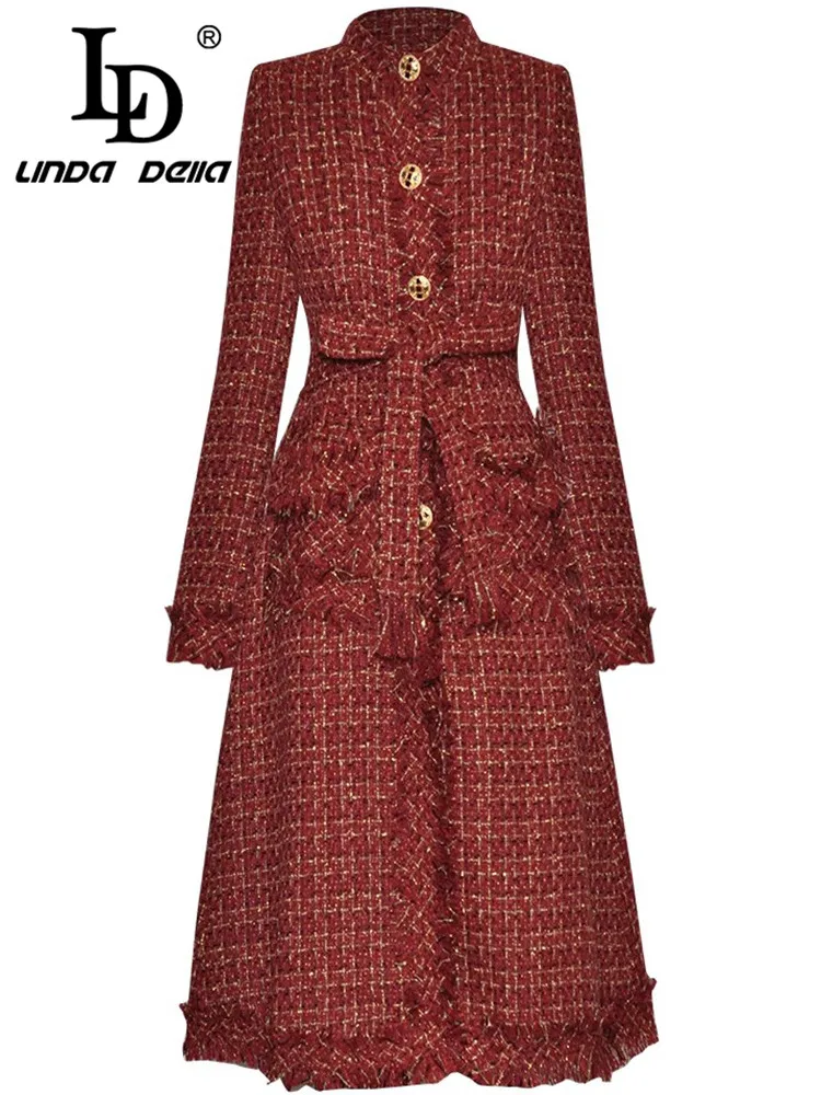 LD LINDA DELLA nuova moda cappotto da donna colletto alla coreana monopetto a maniche lunghe con lacci elegante soprabito autunnale e invernale