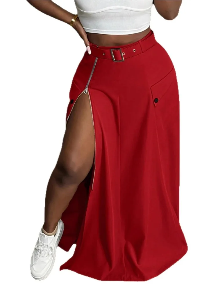 Falda Cargo de otoño para mujer, faldas holgadas de estilo coreano con volantes divididos irregulares, falda larga de cintura alta a la moda para mujer