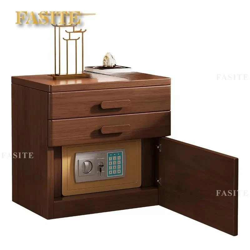 For Solid Wood Bedside Table with Integrated Safe Lock Intelligent Multi Function Small Locker Installation Free Bedroom