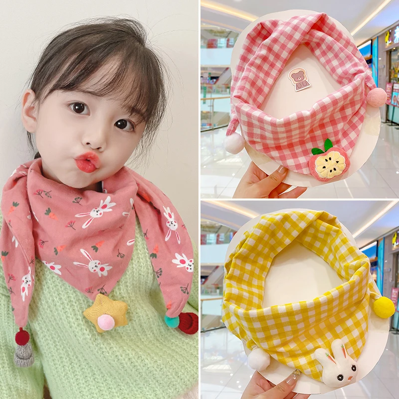 Winter New Baby Children Cute Cotton Blend Animal Cartoon Scarf Girls Soft Thicken Outdoor Windproof Striped Plaid Scarf for Kid