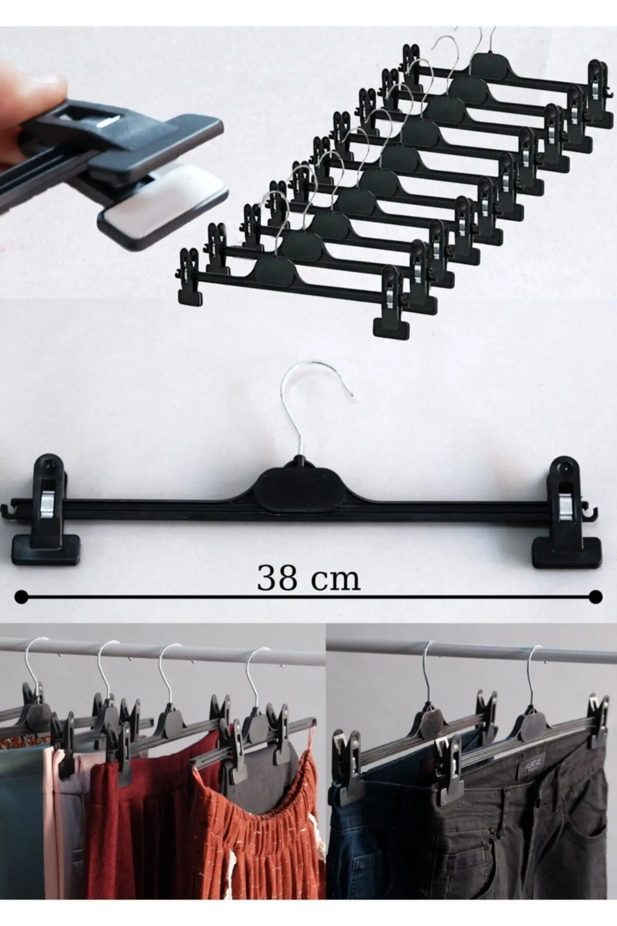 10 Pieces Plastic Clip Trousers Skirt Hanger Wardrobe Functional Clothes Hanging Storage and Organizing