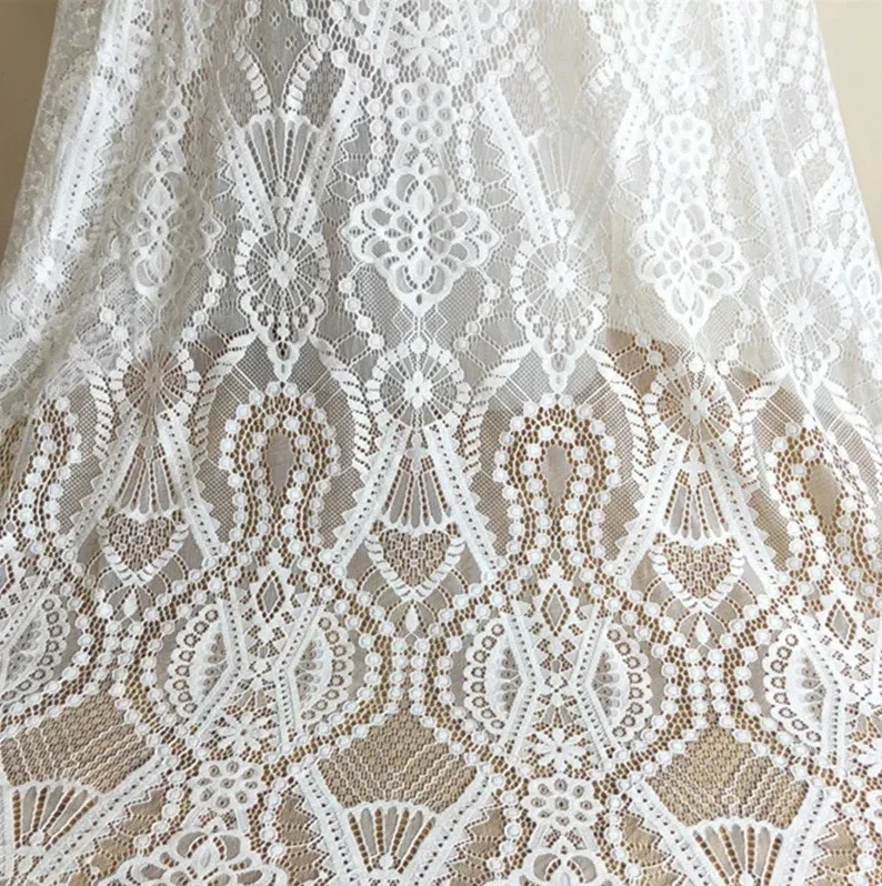 Soft Eyelashes Lace Fabric for Wedding Dress, Geometric Flower Decoration Accessories, Black and White, RS4070, New