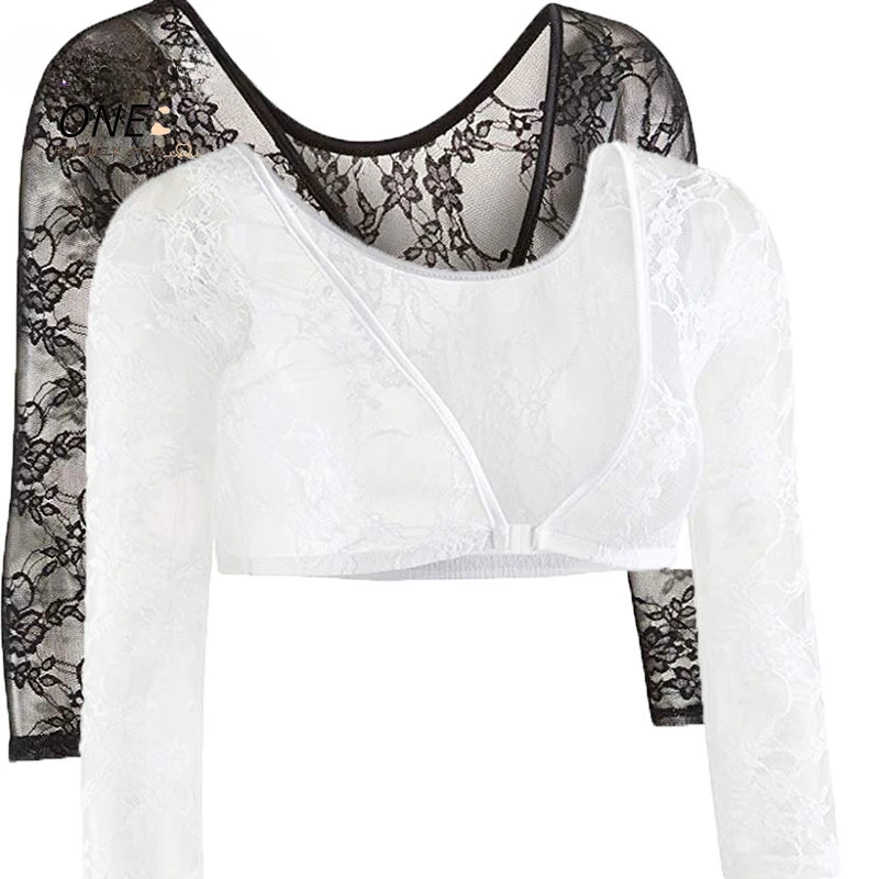 Moldeador de brazo de malla sin costuras para mujer, Top corto, camisa superior adelgazante, blusas de piel blanca y negra, 3XL