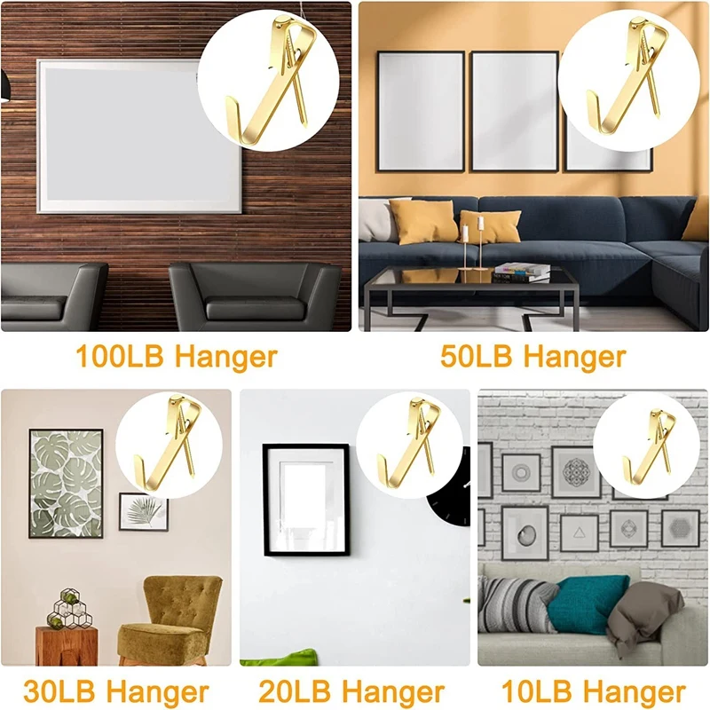 136 Pcs 5 Sizes Picture Hanging Hooks Picture Hanger Kit Heavy Duty Hangers Hardware Kit Including 10/20/30/50/100 LB