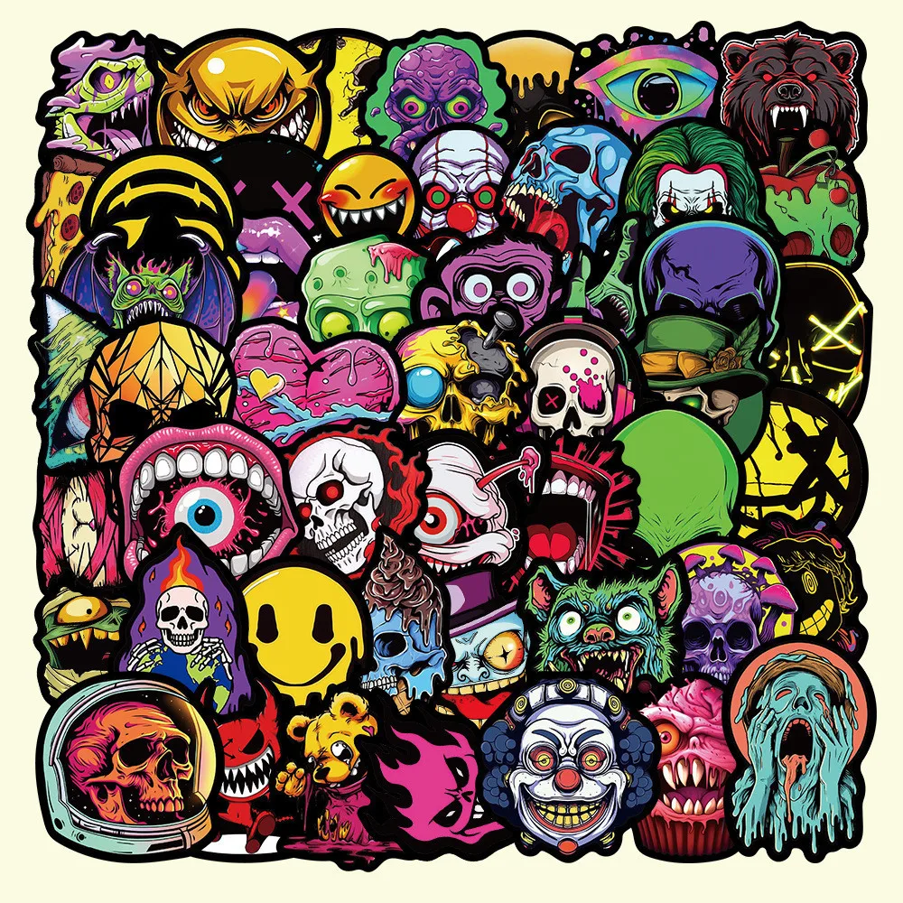 50PCS Cartoon Gothic Ghost Face Skull Waterproof Graffiti Stickers for Helmet Bicycle Hand Account Pencil Case Papery Pop Store