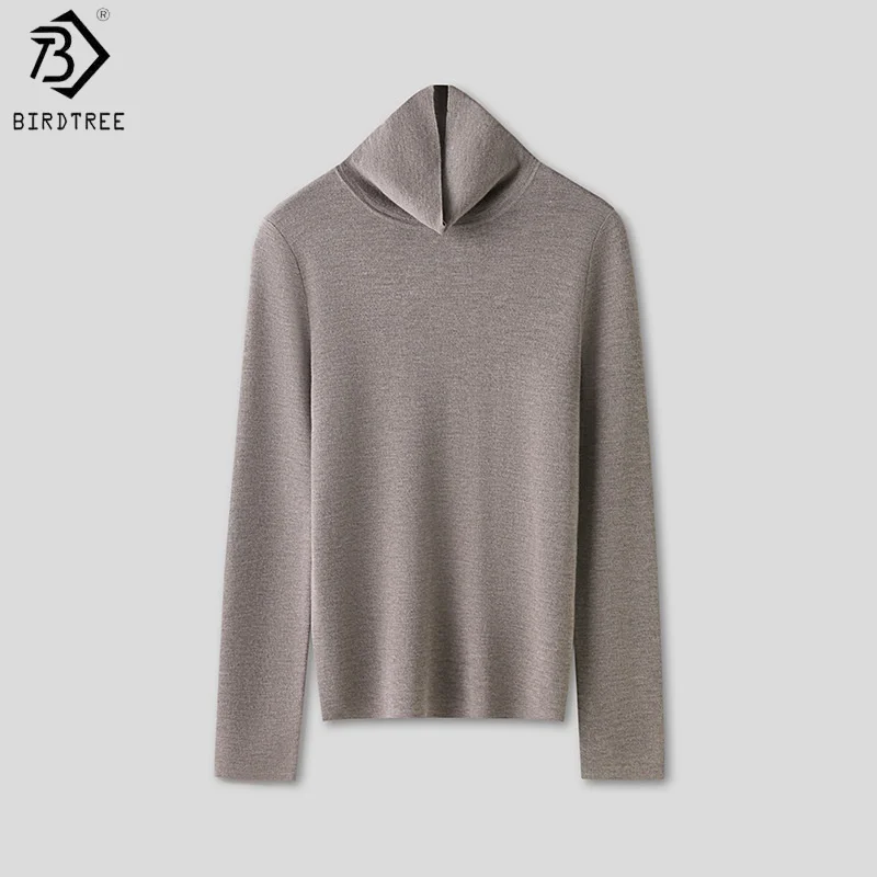 Birdtree,100% Worsted Sheep Wool Bottoming Undershirt,Women Turtleneck Full Sleeve Sweater,2025 Autumn/Winter Pullover T5O807JF