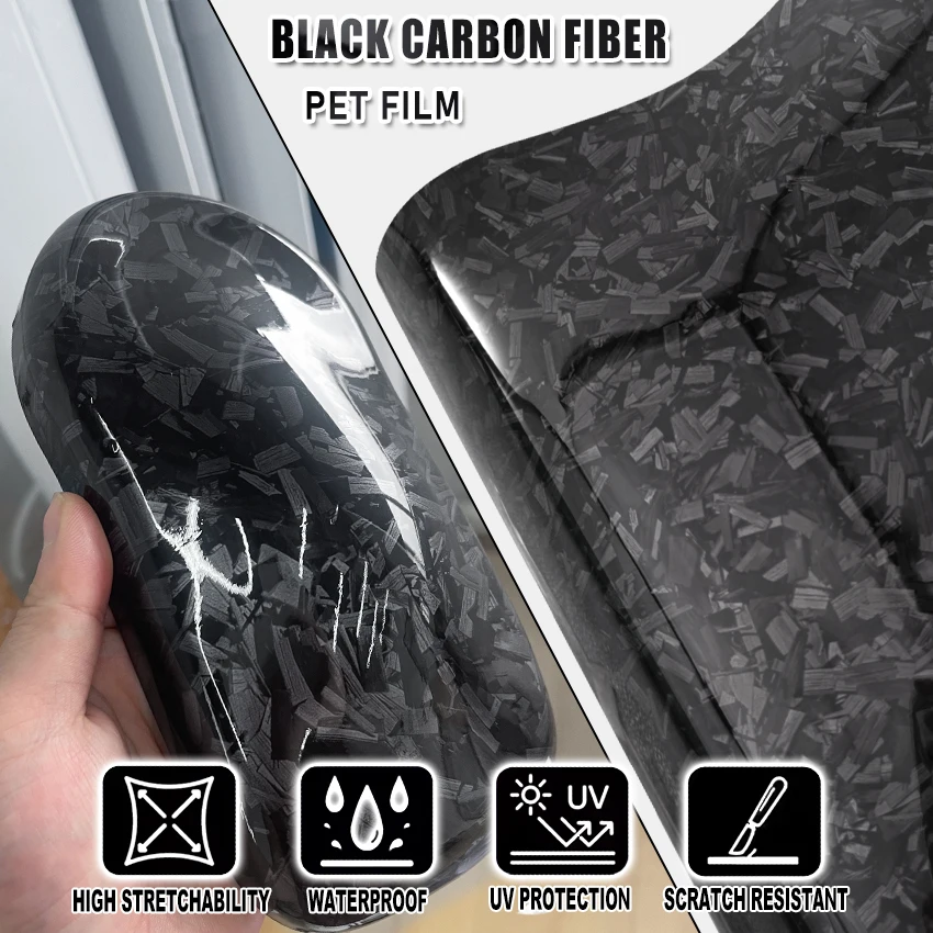 

30x200cm PET Glossy Black Forged Carbon Fiber Vinyl Wrap Air Bubble Free Car Sticker For Auto Motorcycle Decal Laser Carbon Film