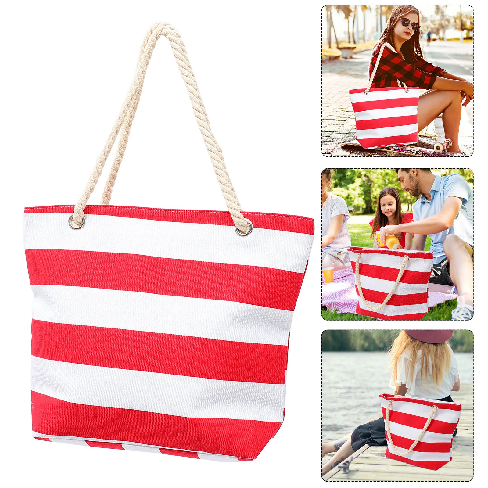 

1 шт. полосатая холщовая сумка-шоппер в стиле пэчворк, экологичная, многоразовая, для супермаркета, пляжа, вечеринок, домашнего использования, портативная