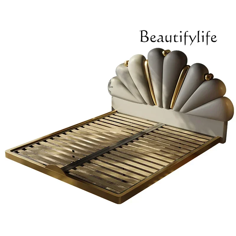 N42 Suspension bed light luxury new petal double modern simple high-end flush edge leather soft bed