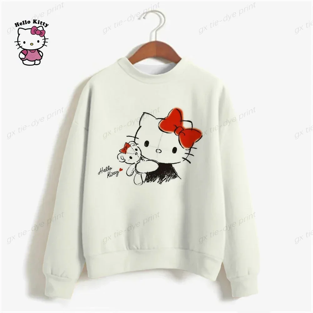 HELLO KITTY Japanese Anime Funny Cartoon Hoodie Women Spirited Away HELLO KITTY Sweatshirt 90s Graphic Hoody Female