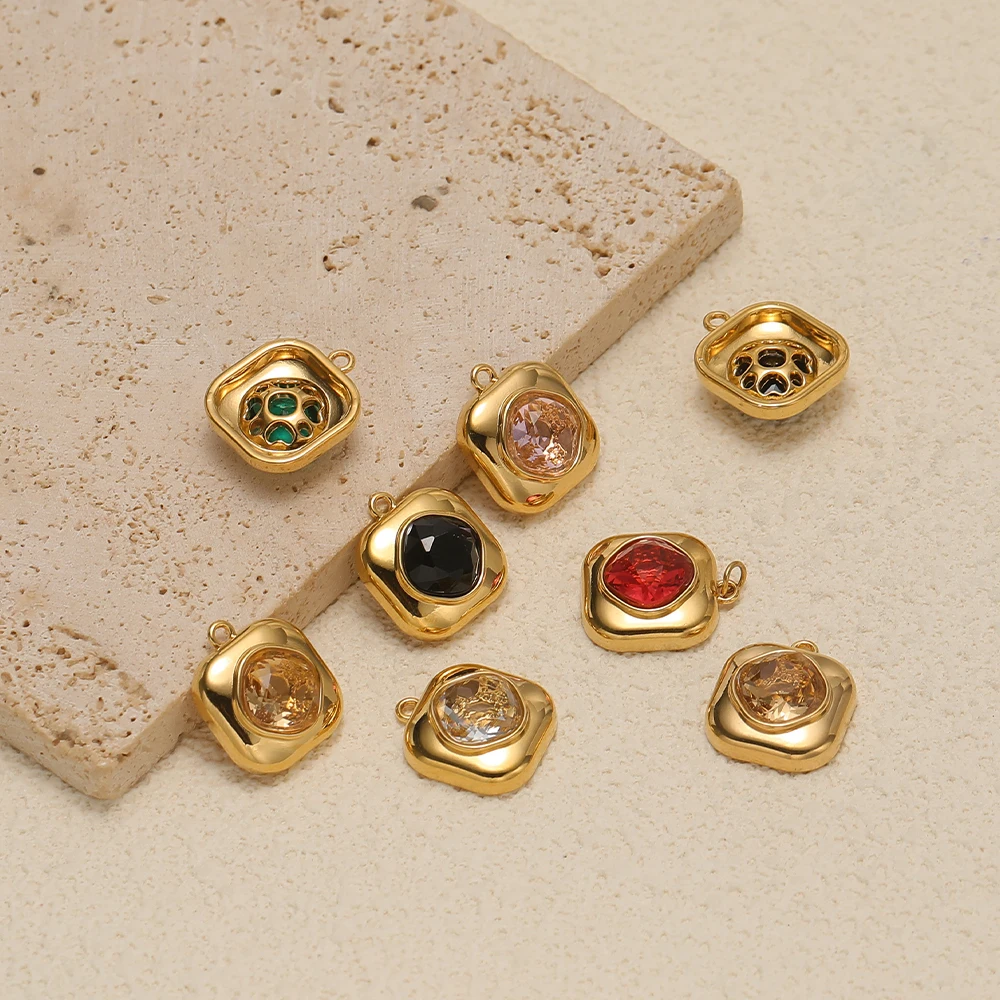 4 Stück/Set, abgerundete, quadratische Zirkonia-Anhänger aus Edelstahl für die Herstellung von DIY-Schmuck, Halsketten, Ohrringen und Armbändern für Damen. – Detail 1