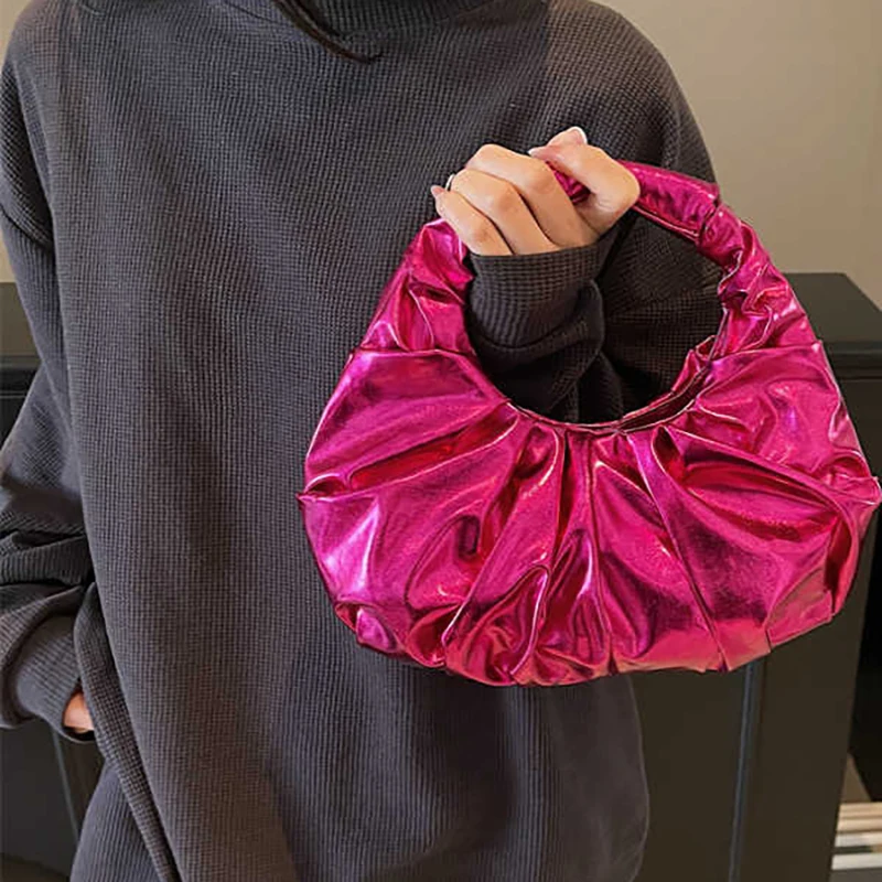 Borse a pieghe moda donna 2025 nuova borsa quadrata portatile in pelle tinta unita di lusso leggera pochette da sera femminile