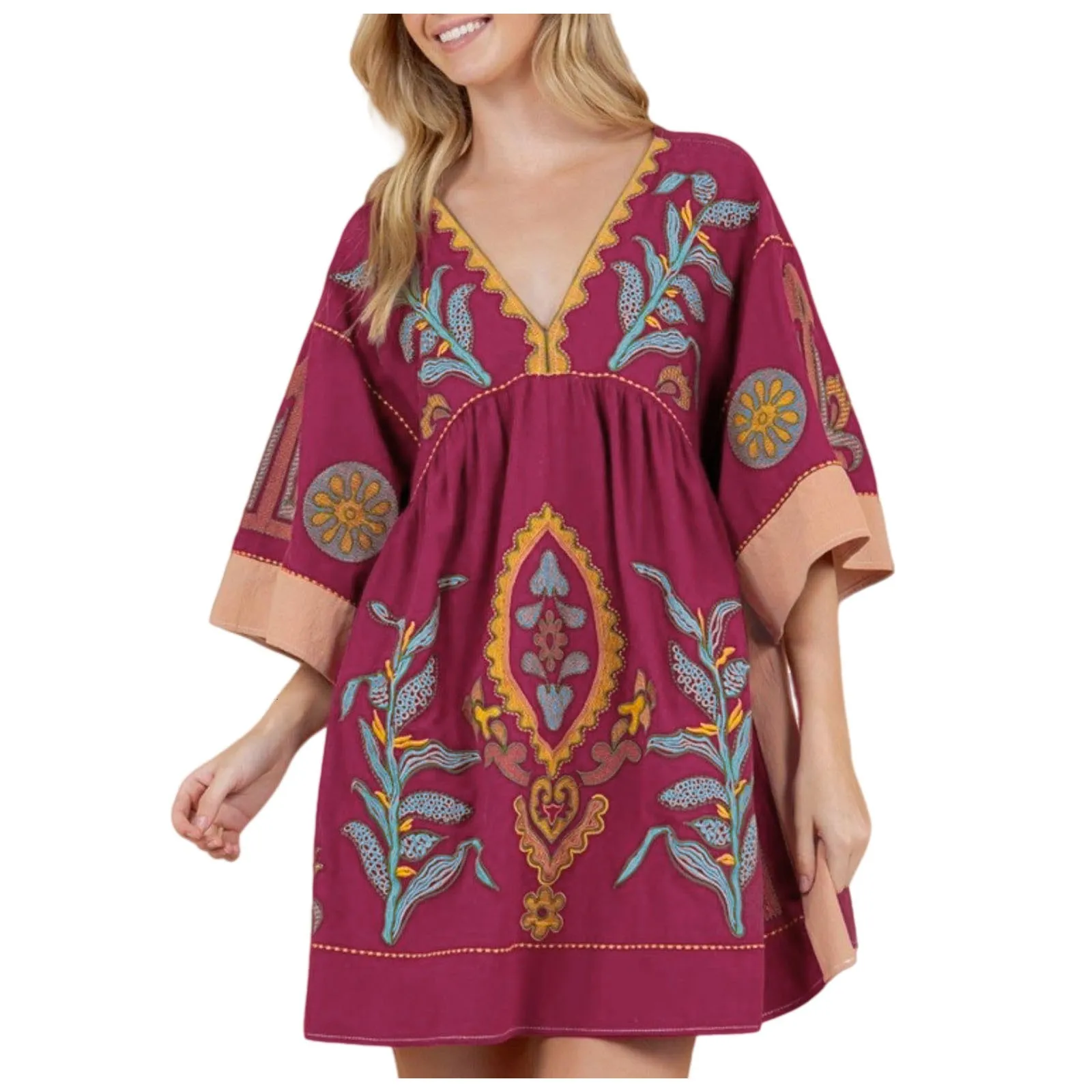 Robe d'été style Boho pour femmes, col en V, t-shirt court, imprimé floral, nuisette, vert, ligne A, mini, vêtements de plage, Y2k