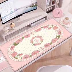 Pink and White Plant Mousepad Keyboard Deskpad Aesthetics Mousepad Gaming Extended Mouse Pad 90x40cm Office Accessories Carpet