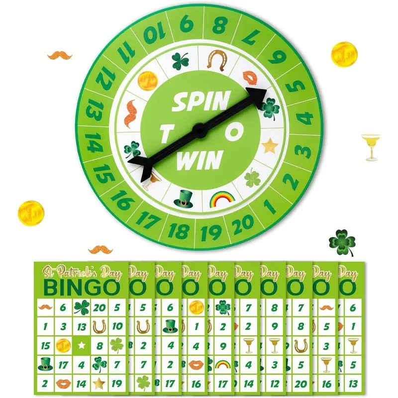 St Patricks Day Bingo Spin Game Set Funny Game for Green Birthday Event Party DIY Decoration for Guests Game Supplies