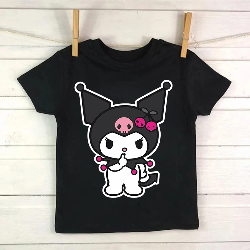 Camiseta fresca para chico Kuromi Kawaii Manga, camiseta de Anime japonés para niños, ropa para niños, camisetas, camisetas para niños y niñas,