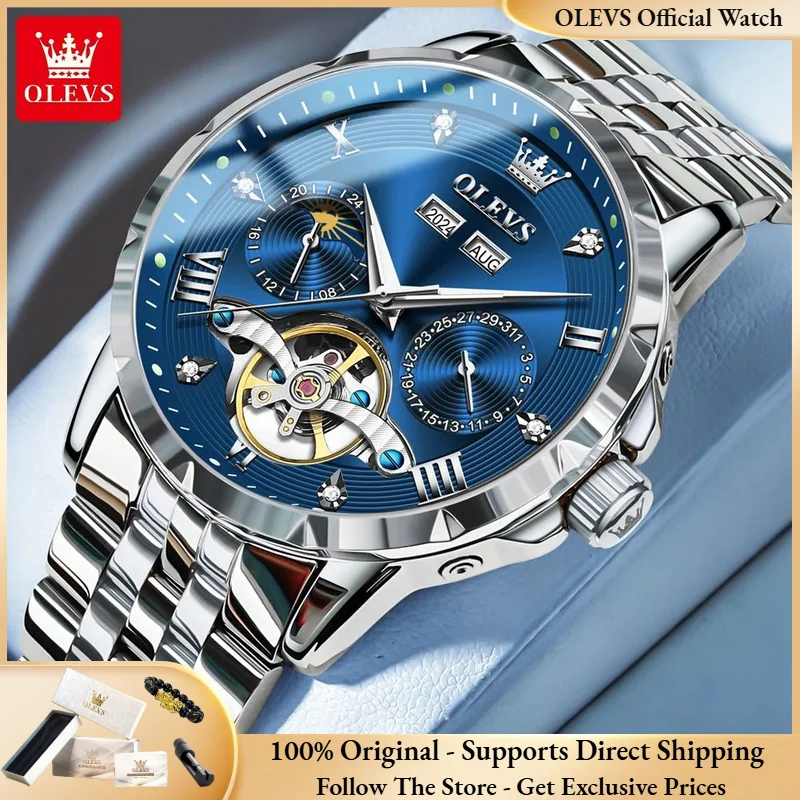 

OLEVS 6691 Men Watch Luxury Business Multi functional Flywheel Automatic Mechanical Watch Waterproof Moonphase Brand Men Watch