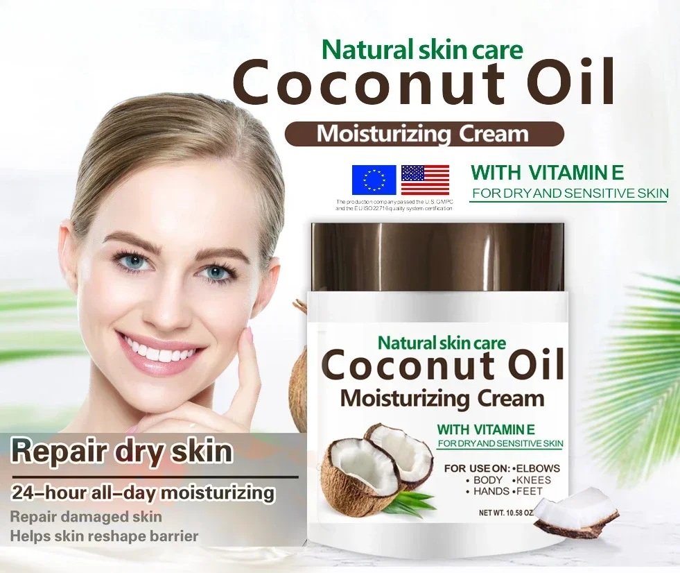 1pcs 10.58fl.oz Natural Coconut Oil Organic Premium Cold Pressed Repair Dry Skin Hair Care Body Massage Moisturizing Cream