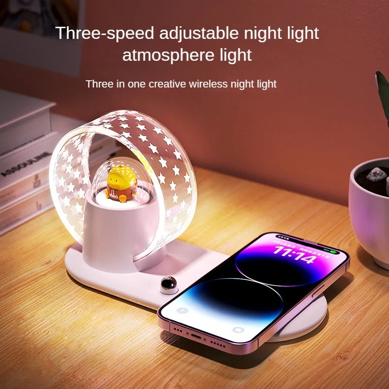 

Night Light K13 3 in 1 Creative 15W Mobile Wireless Charger with Three Speed Adjustment LED Night Lamp Bedside Atmosphere Lights