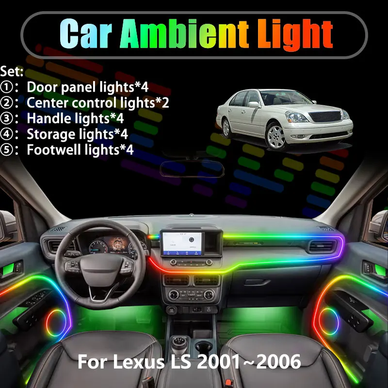 

Светодиодная подсветка салона и багажника для Lexus LS 2001-2006 MK3 Celsior XF30, 2/18 в 1, USB RGB, с эффектом «бегущей волны»