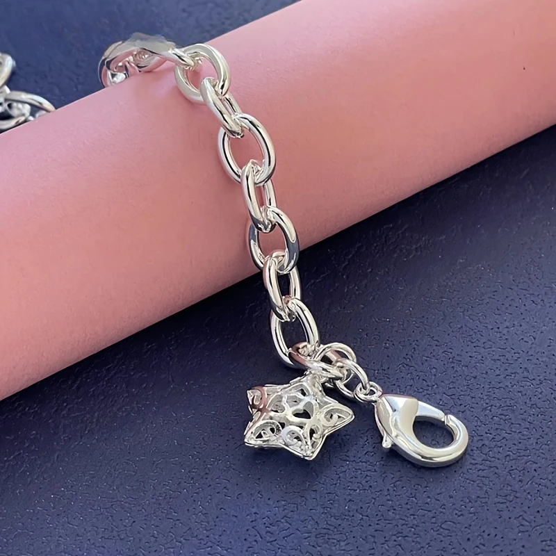 

Temperament 925 sterling Silver Buckle Star chain Bracelet for women lady men Hot charms Fashion Engagement Jewelry Party Gifts