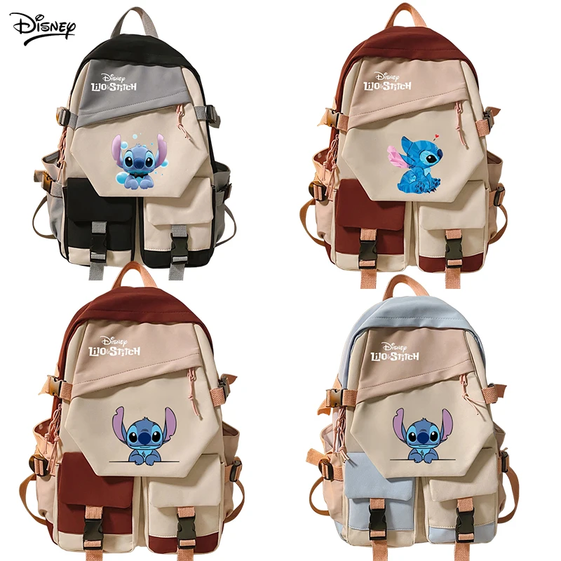 New Disney Anime Cartoon Print Kawaii Stitch High School Student Leisure Travel Durable Large Capacity Canvas Backpack