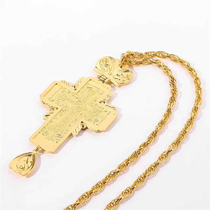 Gold Pectoral cross Christian church colden priest crucifix Orthodox baptism gift religious icons Pendant Pendant Long Necklaces