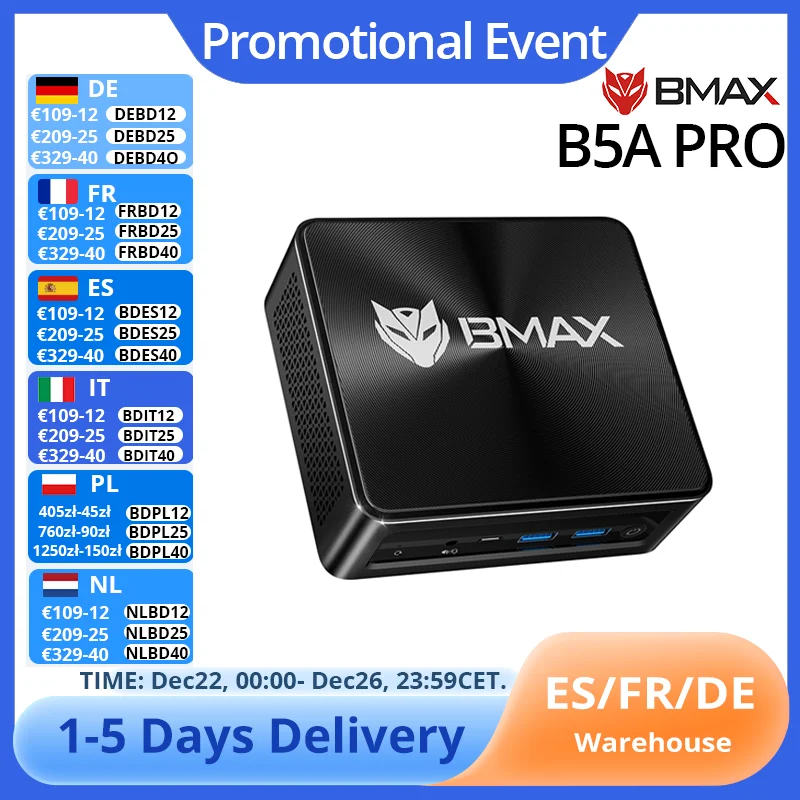 BMAX B5A Pro AMD Ryzen7 5825U 5700U processeur AMD Radeon graphique 16 Go (prise en charge maximale 64 Go) DDR4 512 Go NVMe SSD Windows 11