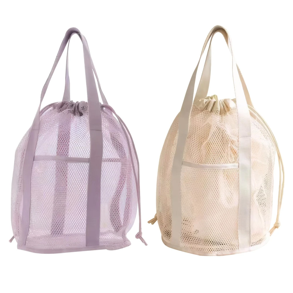 Travel Toiletry Bag Mesh Hollowed-out Folding Ultra-light Handbag Drawstring Pocket Beach Bag Toiletry Bag for Toys Towel Flip