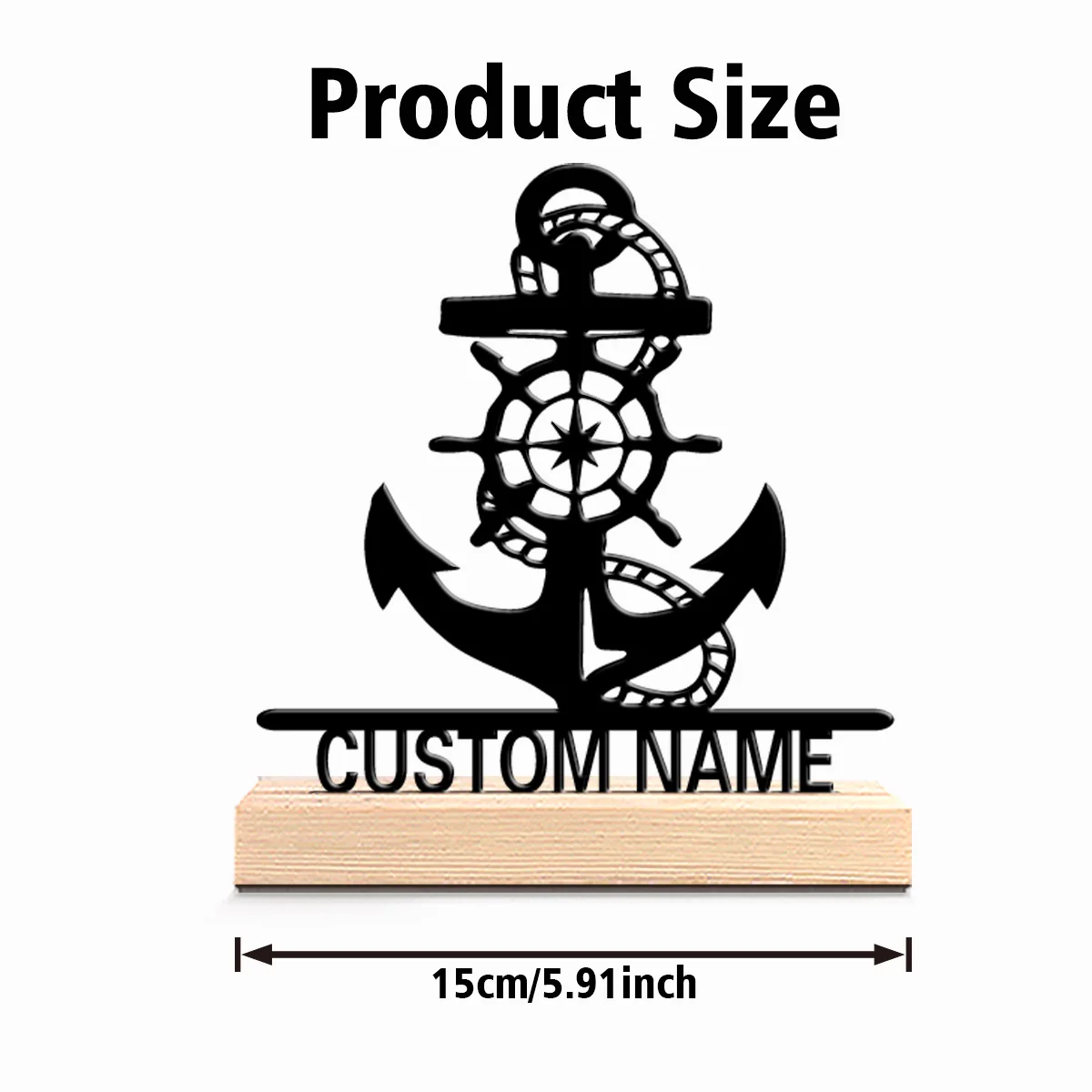 1pc Stylish Personalized Custom Marine Anchor Metal Statues Nautical Desk Art with Wooden Base Ideal for Sailors Map Lovers