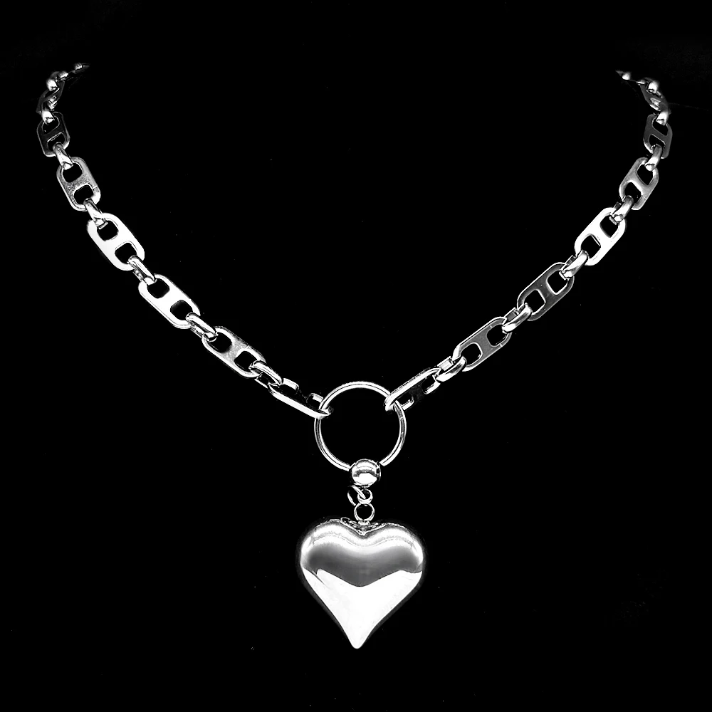 Romantische Liebe Herz Retro Anhänger Halskette Für Frauen Männer Edelstahl Silber Farbe Hiphop Punk Männliche Kette Schmuck Geschenke – Detail 8