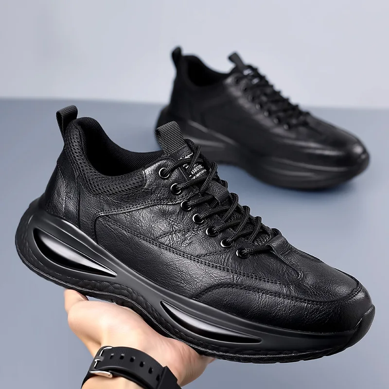 

Men's Leather Casual Sneakers Fashion Thick Sole Platform Walking Shoes Comfortable Non-Slip Work Shoes Business Casual Shoes