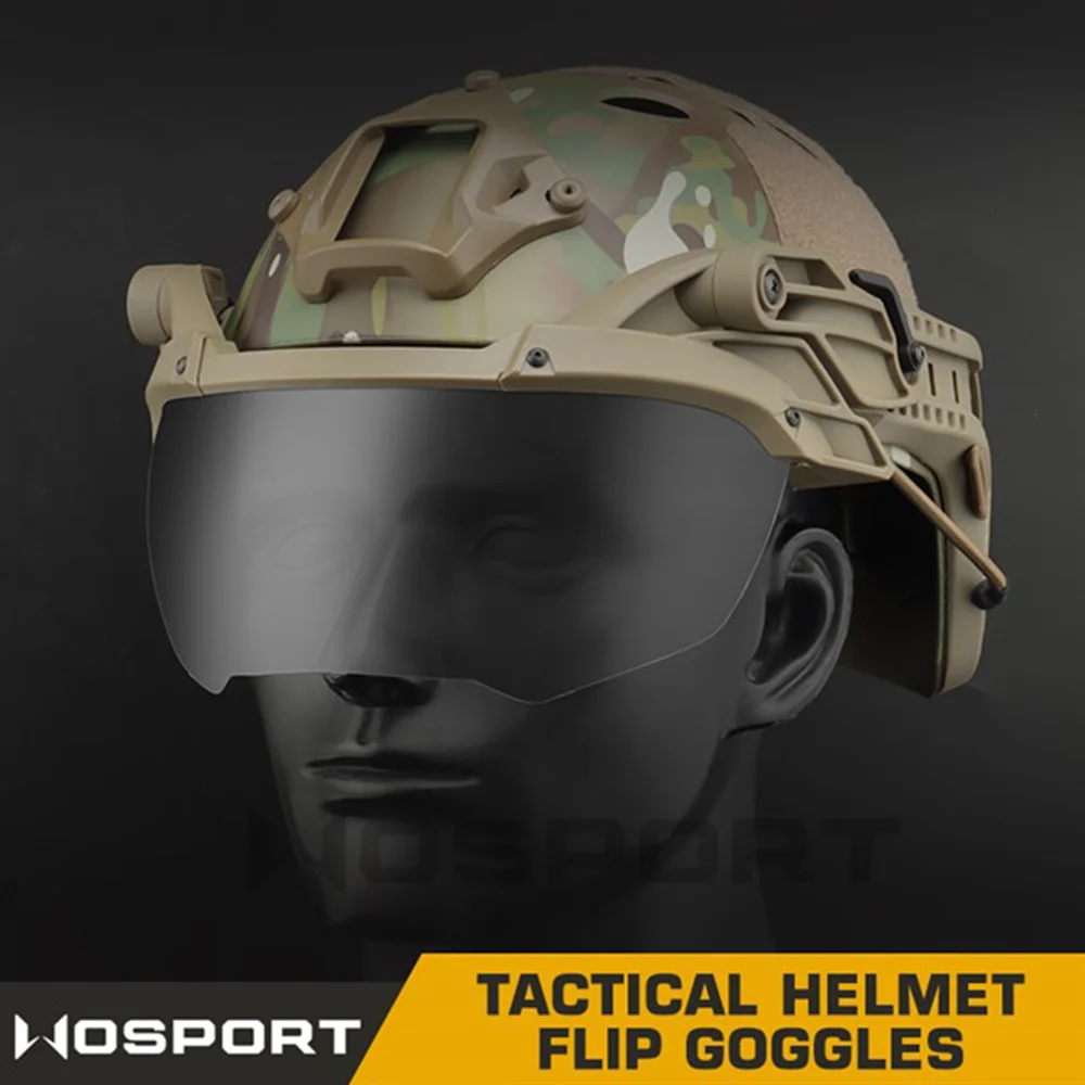 Tactical Fast Helmet Flip Goggles, Suspensão Airsoft, Óculos de proteção ocular, Proteção UV, 2 Lentes Intercambiáveis