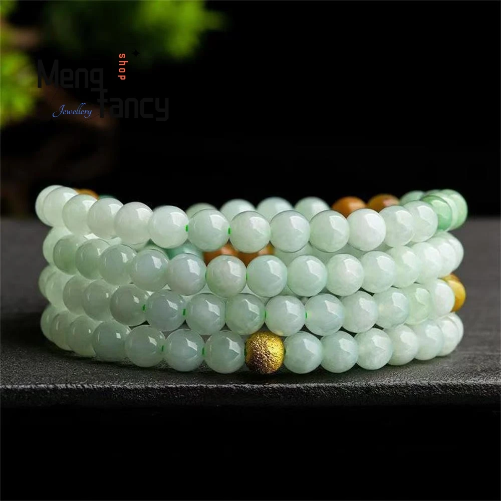 

Natural Myanmar A-goods Jadeite 6mm Jade Bead Necklace Glutinous Ice Seed Three Circles Bracelet Simple Popular Fashion Jewelry