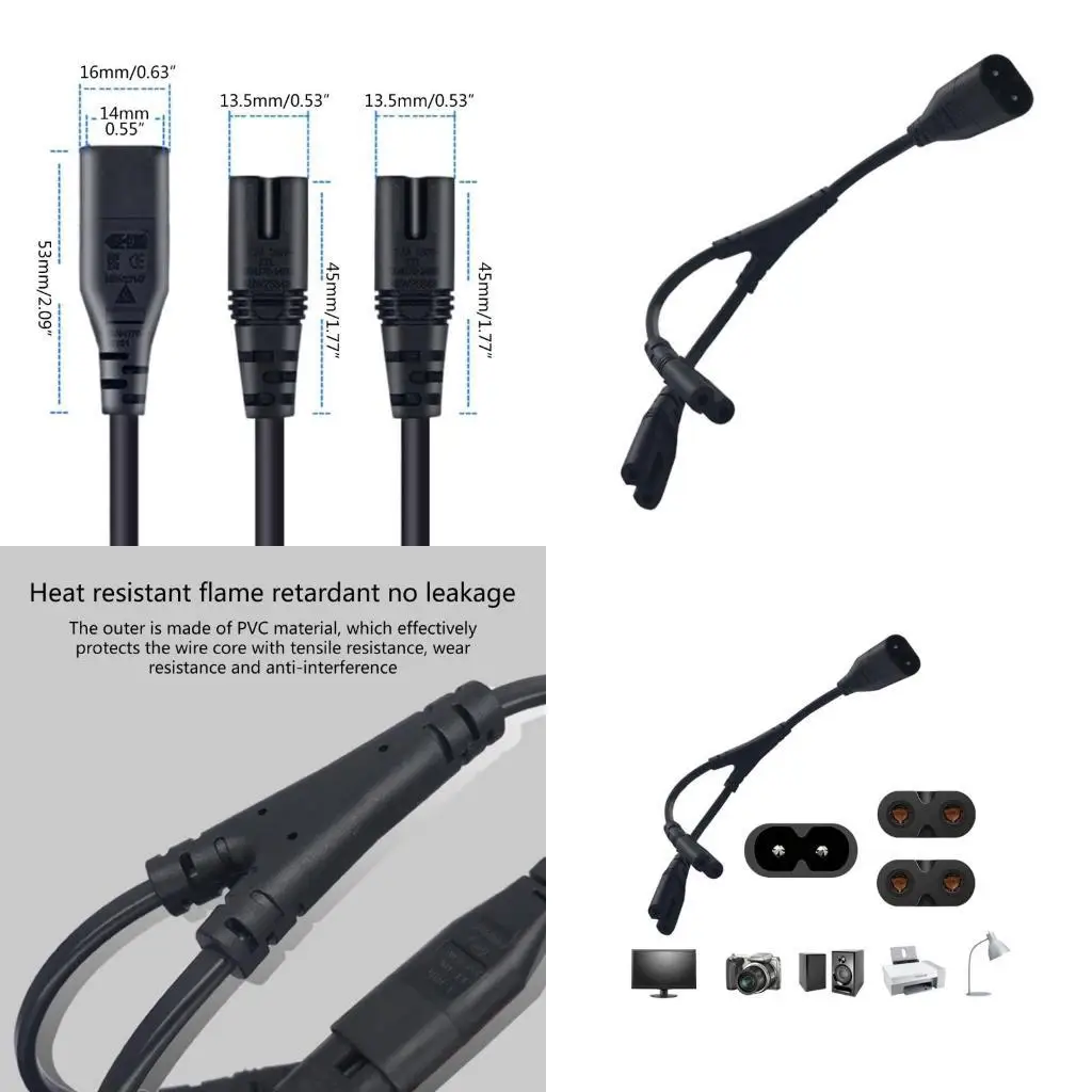 

31BA IEC320 C8 2Pin Male to 2xC7 Female Y Split Power Connectors Cable